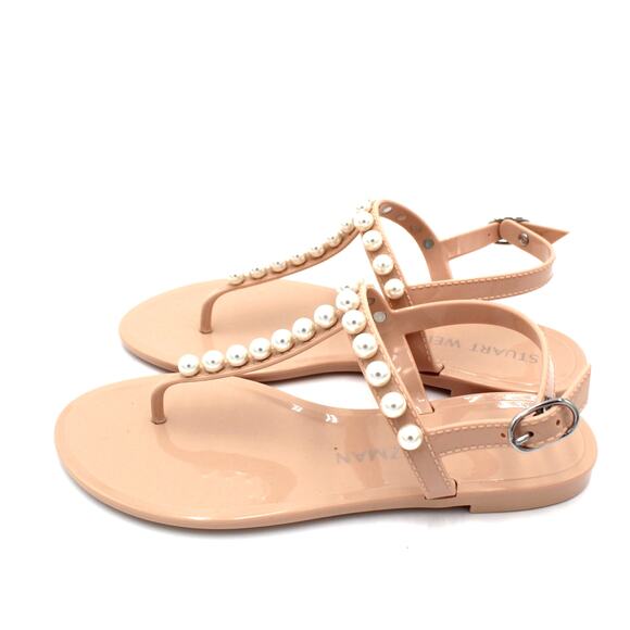 Stuart Weitzman Pearl Jelly Sandals Womens Size 6 Nude T Strap Thong Flats - Picture 2 of 9